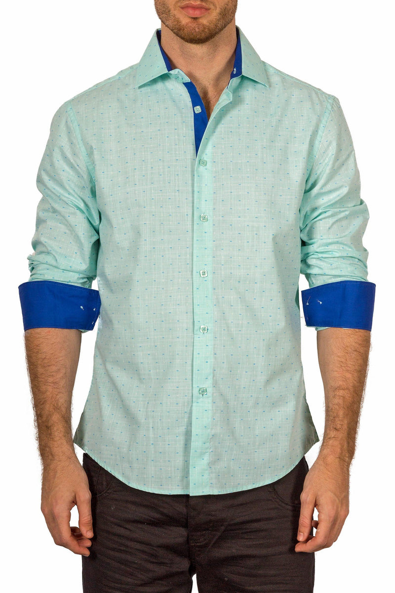 BESPOKE - Mens Light Green Button Up Long Sleeve Dress Shirt - Modern ...