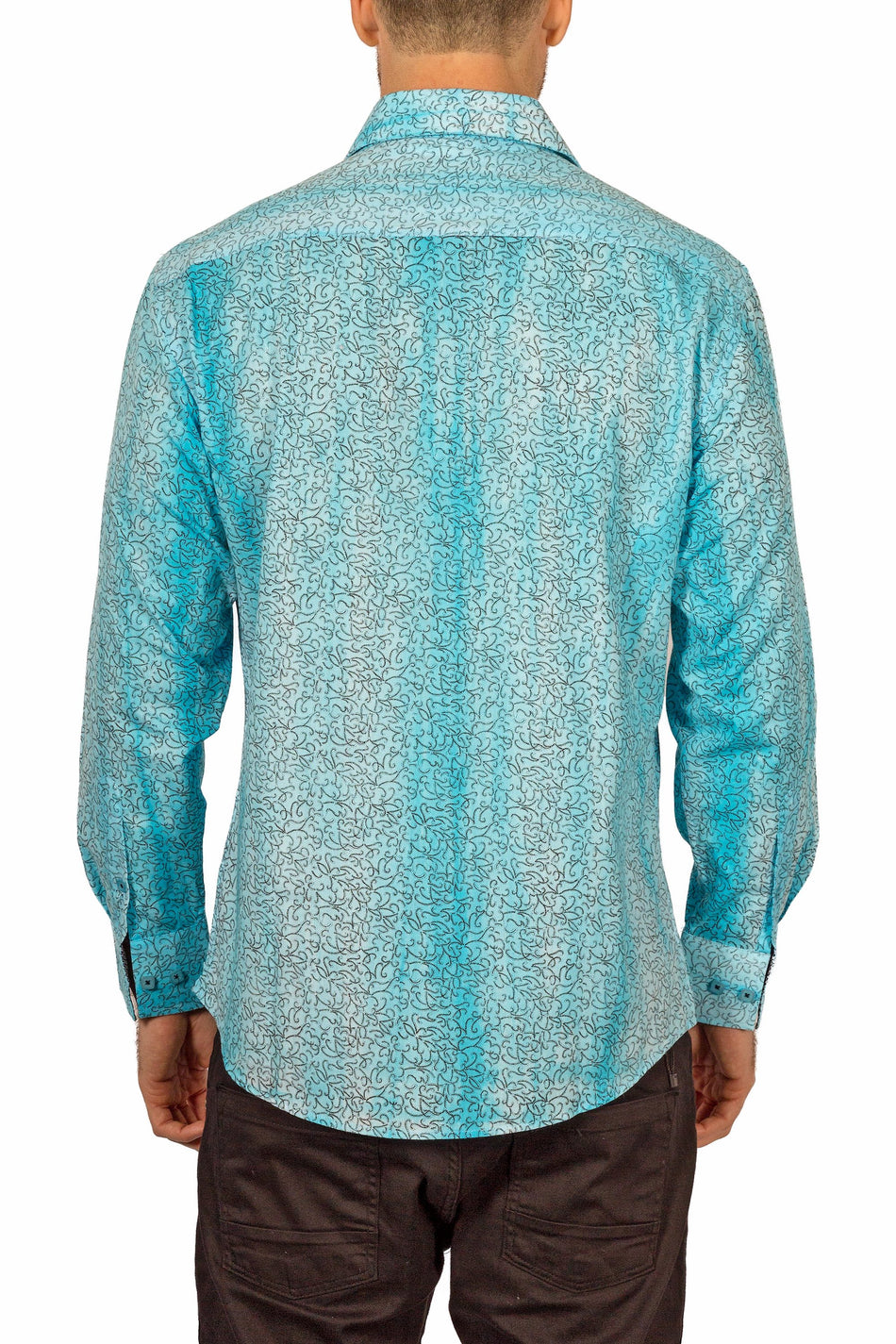 Men's Turquoise Abstract Pattern Long Sleeve Button Up