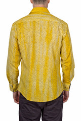 Men's Yellow Abstract Pattern Long Sleeve Button Up