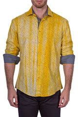 Men's Yellow Abstract Pattern Long Sleeve Button Up