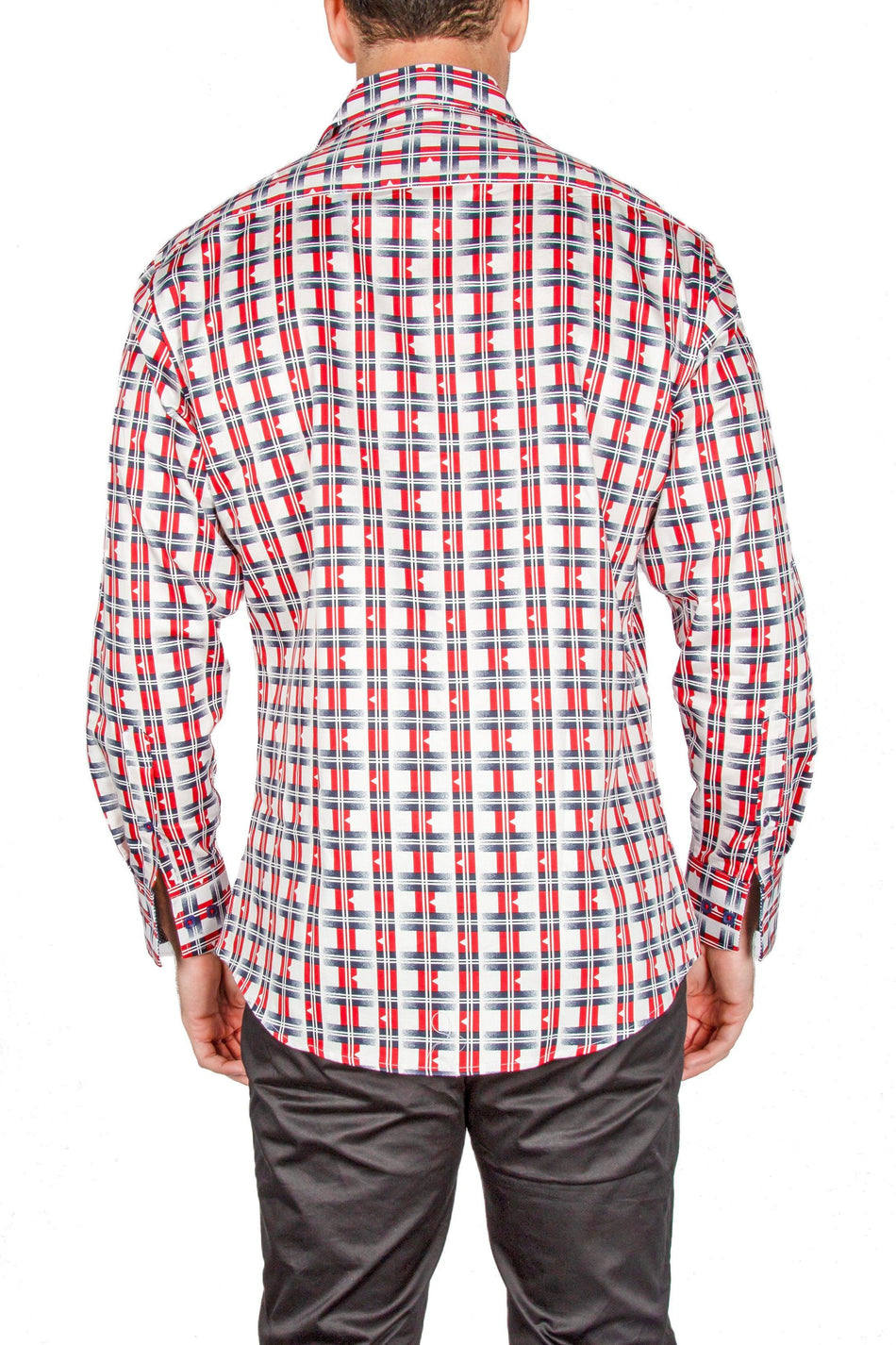 Men's Red Checkered Long Sleeve Button Up