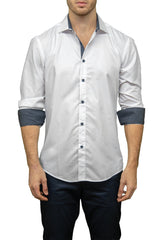 Men's Solid White Long Sleeve Button Up