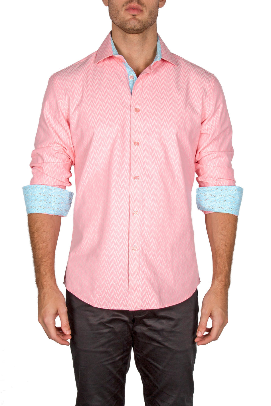 Men's Pink Long Sleeve Button Up