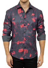 Men's Black Abstract Print Long Sleeve Button Up