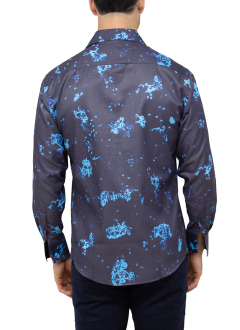 Men's Blue Abstract Print Long Sleeve Button Up