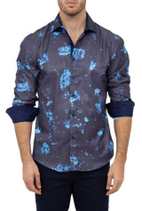 Men's Blue Abstract Print Long Sleeve Button Up