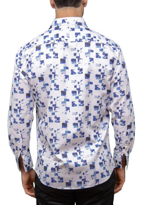 Men's White Patterned Long Sleeve Button Up