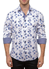 Men's White Patterned Long Sleeve Button Up