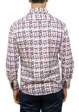 Men's White Printed Long Sleeve Button Up