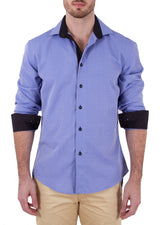 Intertwined Circular Pattern Long Sleeve Dress Shirt Blue