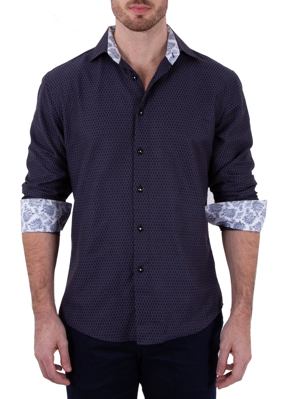 Men's Black Long Sleeve with Paisley Cuffs