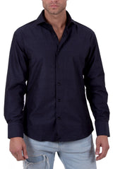 Simple Texture Pattern Long Sleeve Dress Shirt Solid Black
