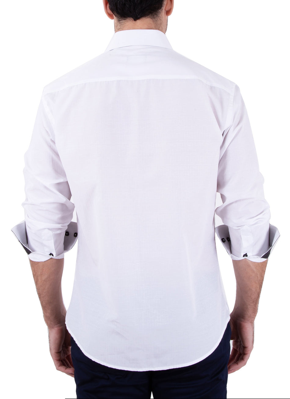 Simple Texture Pattern Long Sleeve Dress Shirt Solid White