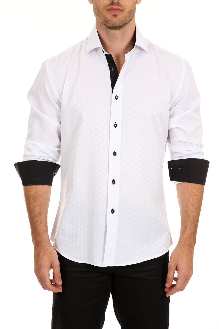 Optical Illusion Texture Long Sleeve Dress Shirt White