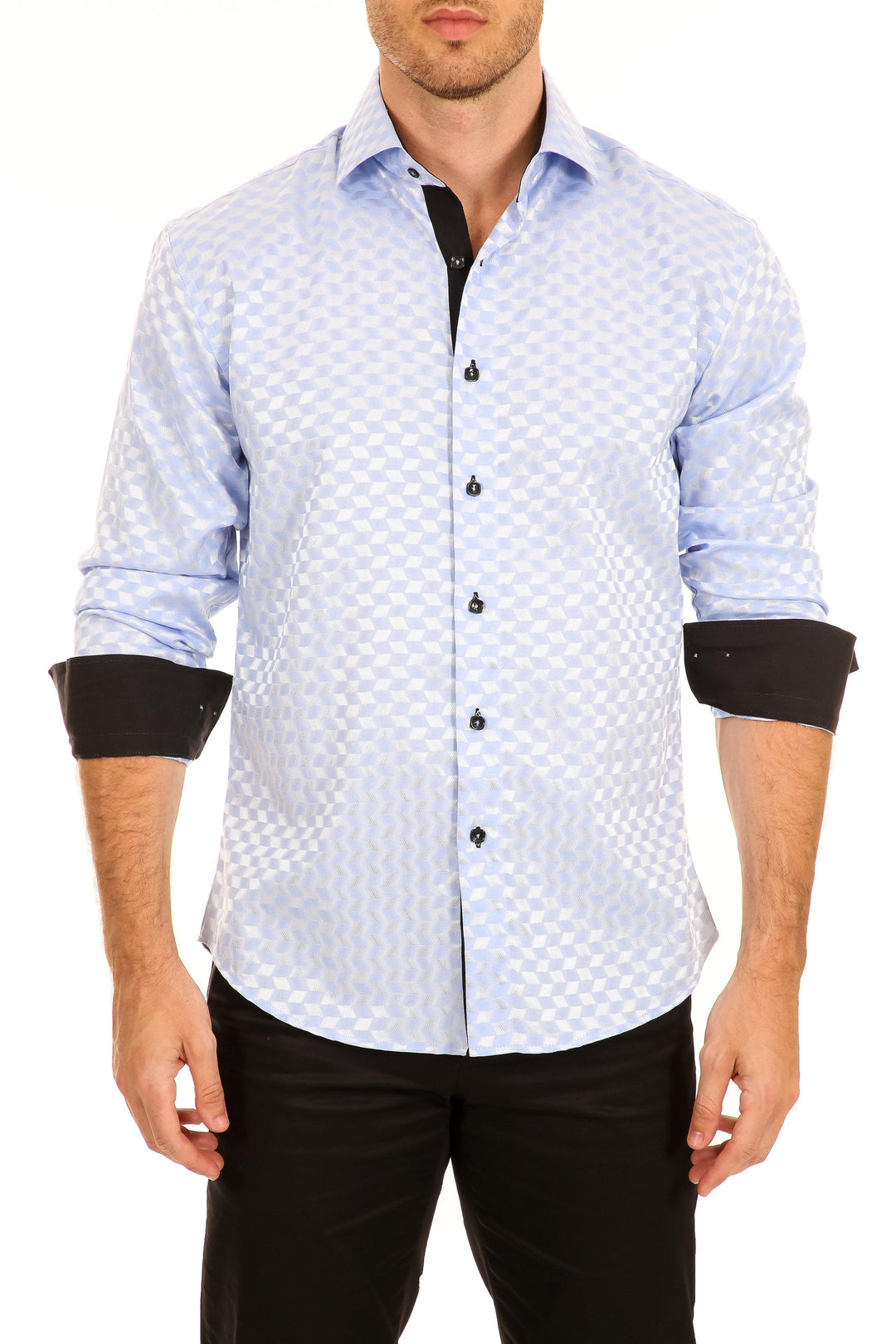 Optical Illusion Texture Long Sleeve Dress Shirt Periwinkle BLUE XL / BLUE Optical Illusion Texture Long Sleeve Dress Shirt Periwinkle BLUE XL / BLUE