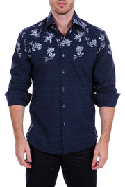 Men's Floral Lapel Button Up Long Sleeve Dress Shirt