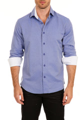 Men's Blue Microprint Button Up Long Sleeve Dress Shirt