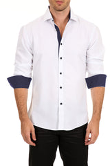 White Solid Contrast Cuff Long Sleeve Dress Shirt