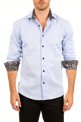 Blue Paisley Cuff Long Sleeve Dress Shirt