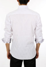 White Paisley Cuff Long Sleeve Dress Shirt