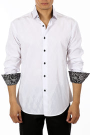 White Paisley Cuff Long Sleeve Dress Shirt