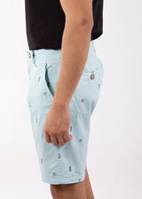 Nautical Printed Cotton Shorts Turquoise