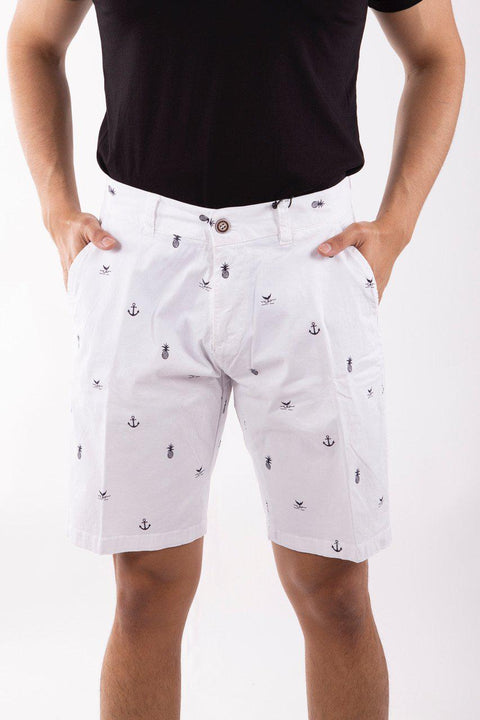 Whale Tail Anchor Print White Shorts