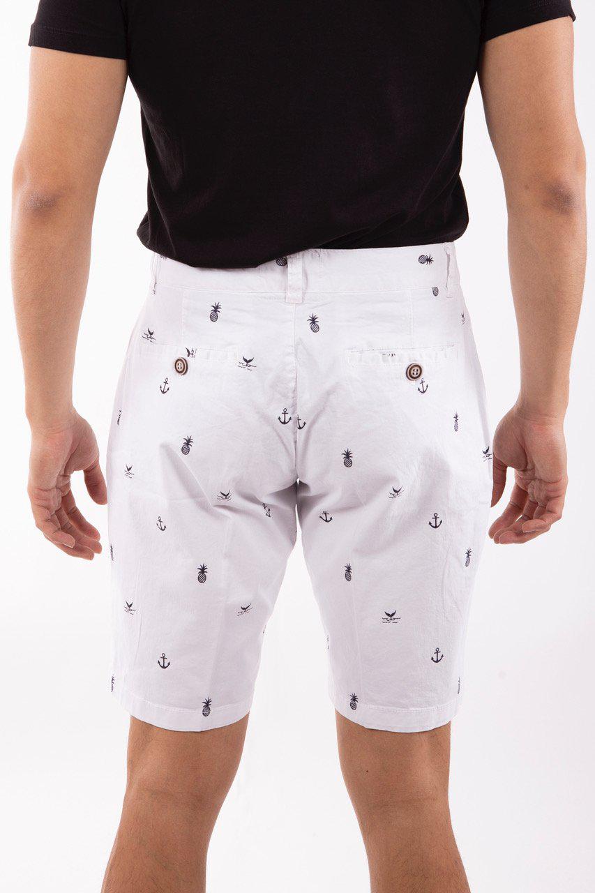 Whale Tail Anchor Print White Shorts