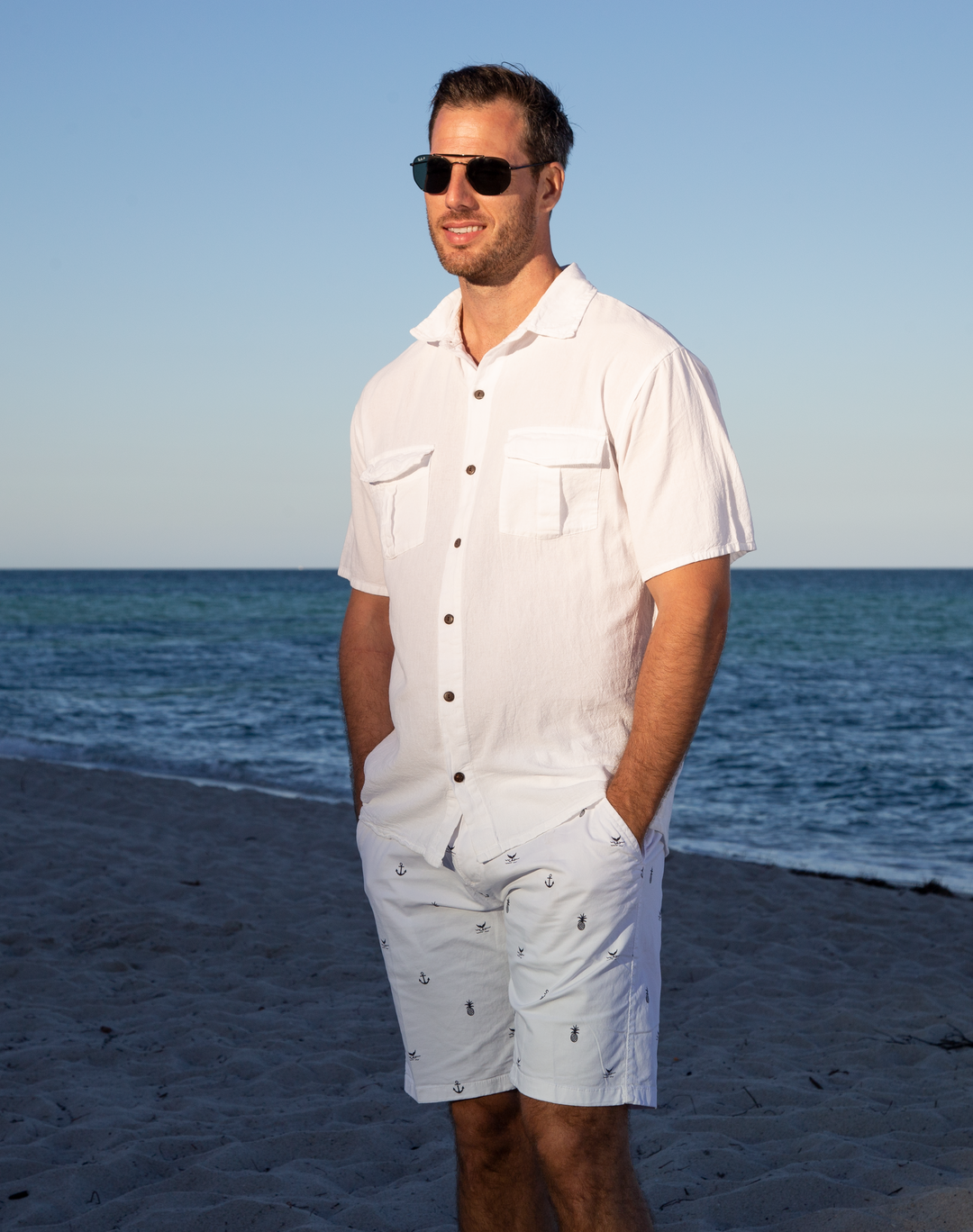 Whale Tail Anchor Print White Shorts