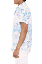 Blue Symmetrical Damask Short Sleeve Dress Shirt