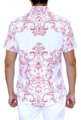 Pink Symmetrical Damask Short Sleeve Dress Shirt