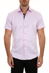 Pink Micro Paisley Button Up Short Sleeve Dress Shirt