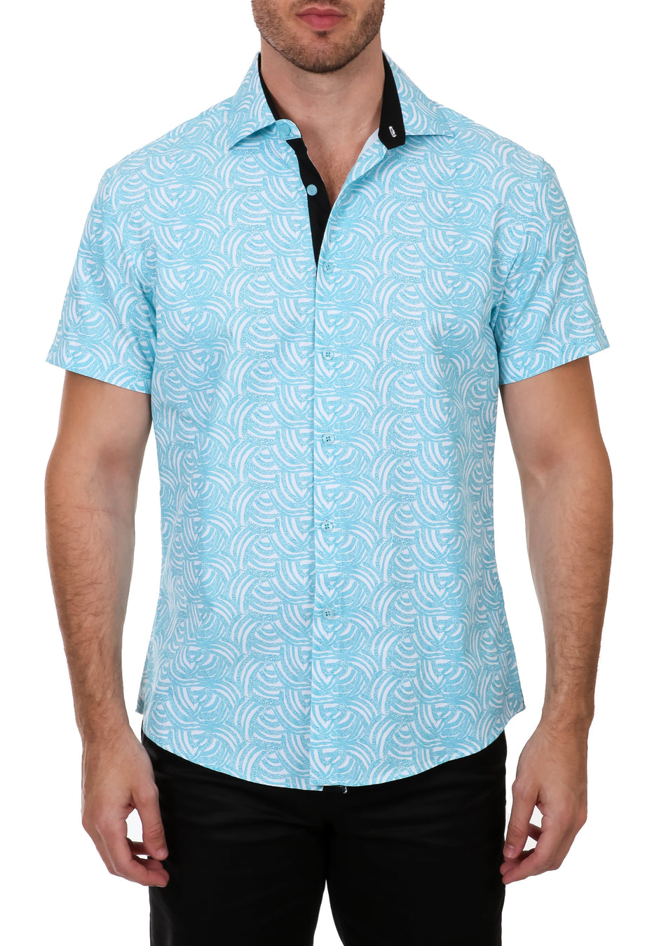 Turquoise Wavy Short Sleeve Dress Shirt