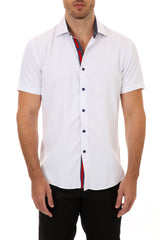 White Solid Button Up Short Sleeve Dress Shirt