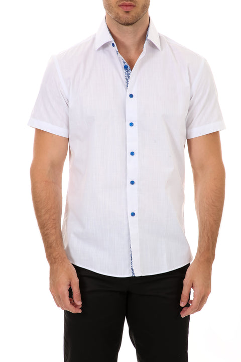 White Linen Textured Short Sleeve Dress Shirt