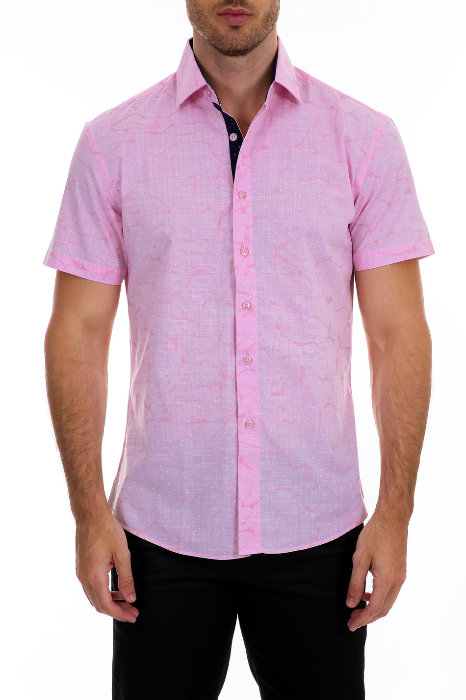 Pink Watercolor Dot Short Sleeve Dress Shirt