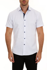 Men's Solid White Button Up Short Sleeve Dress Shirt