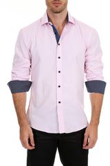 Men's Solid Pink Button Up Long Sleeve Dress Shirt