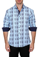 192260 - Men's Blue Button Up Long Sleeve Dress Shirt