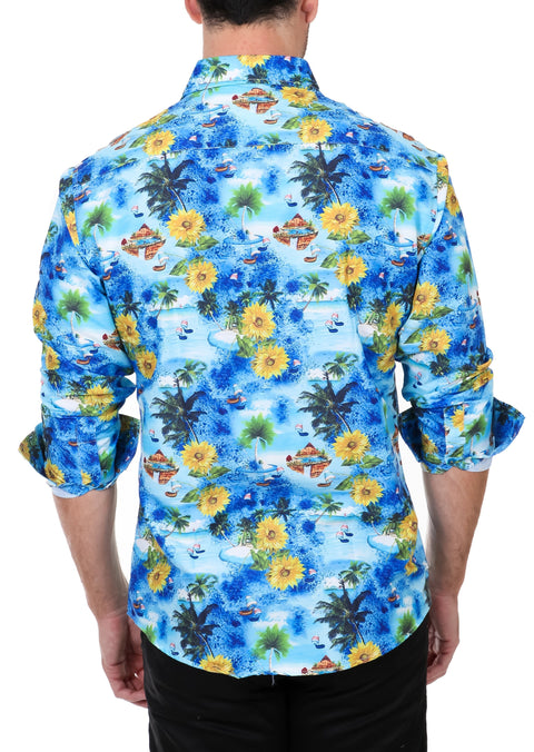Tropical Sunflower Button Up Long Sleeve Dress Shirt