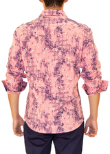 Men's Pink Distressed Print Button Up Long Sleeve Dress Shirt