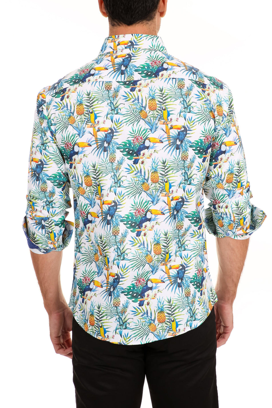 Men's Toucan and Pineapple Button Up Long Sleeve Dress Shirt