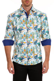 Men's Toucan and Pineapple Button Up Long Sleeve Dress Shirt