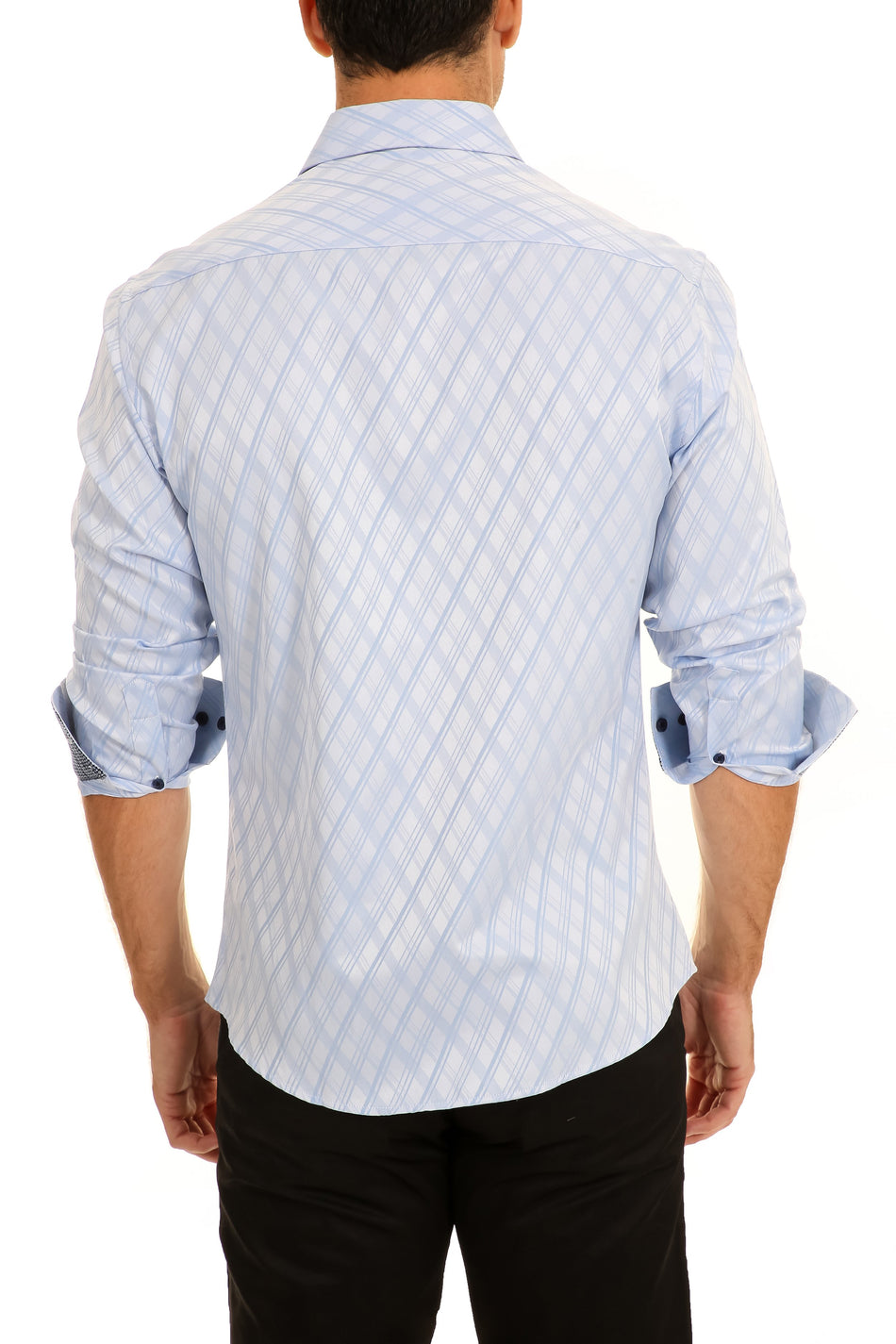 Crisscrossed Diamond Pattern Long Sleeve Dress Shirt Light Blue