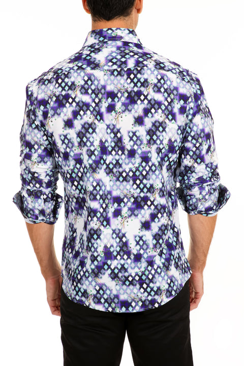 Abstract Geometric Long Sleeve Dress Shirt Purple