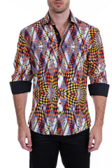 Men's Orange Kaleidoscope Print Button Up Long Sleeve Dress Shirt