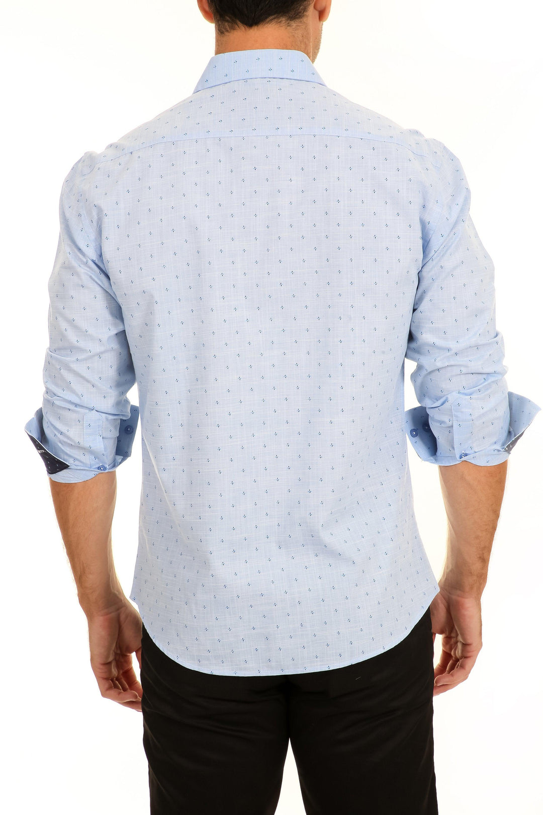 Four Pointed Star Microprint Long Sleeve Dress Shirt Blue