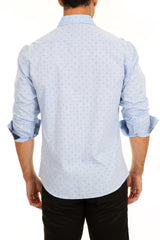 Four Pointed Star Microprint Long Sleeve Dress Shirt Blue
