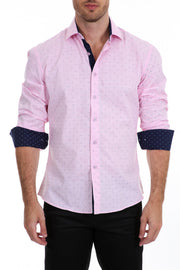 Four Pointed Star Microprint Long Sleeve Dress Shirt Pink