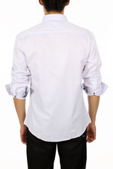 Checkered Micropattern Long Sleeve Dress Shirt White